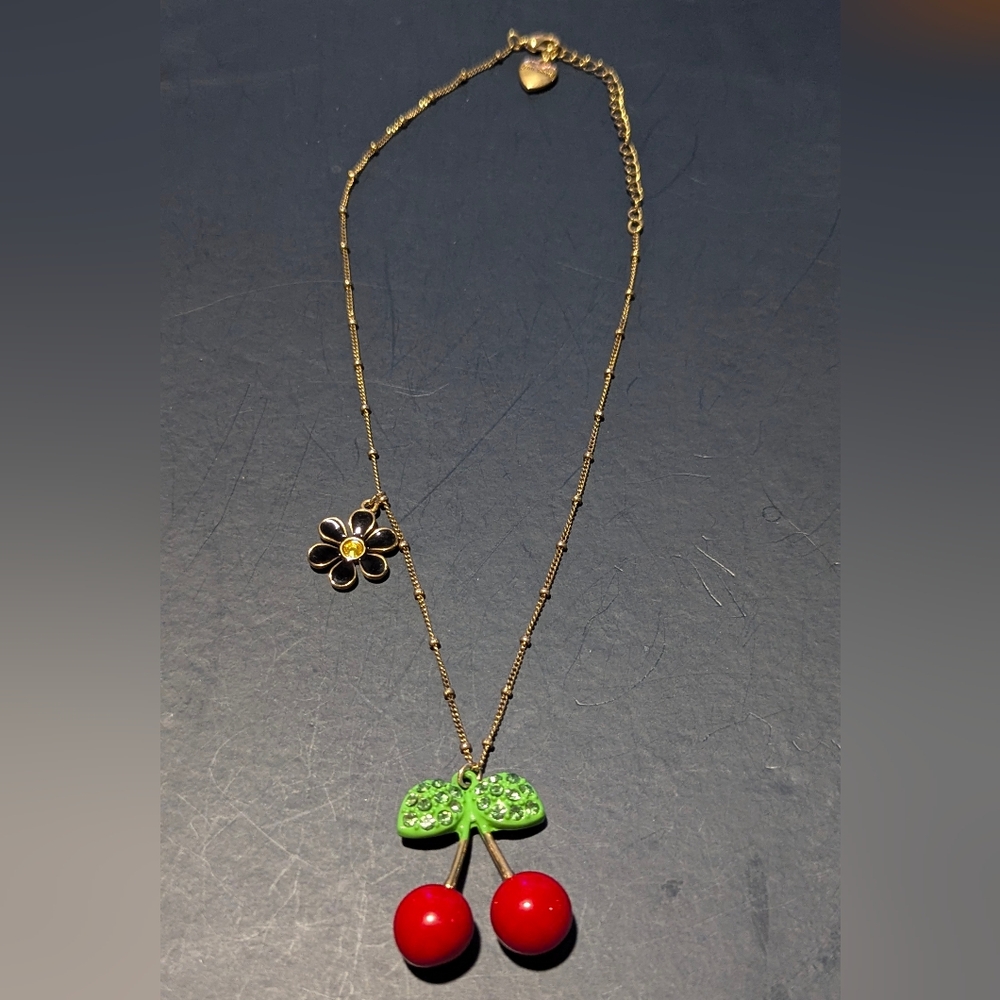 Betsey Johnson Gold Necklace with Red Cherry Charm